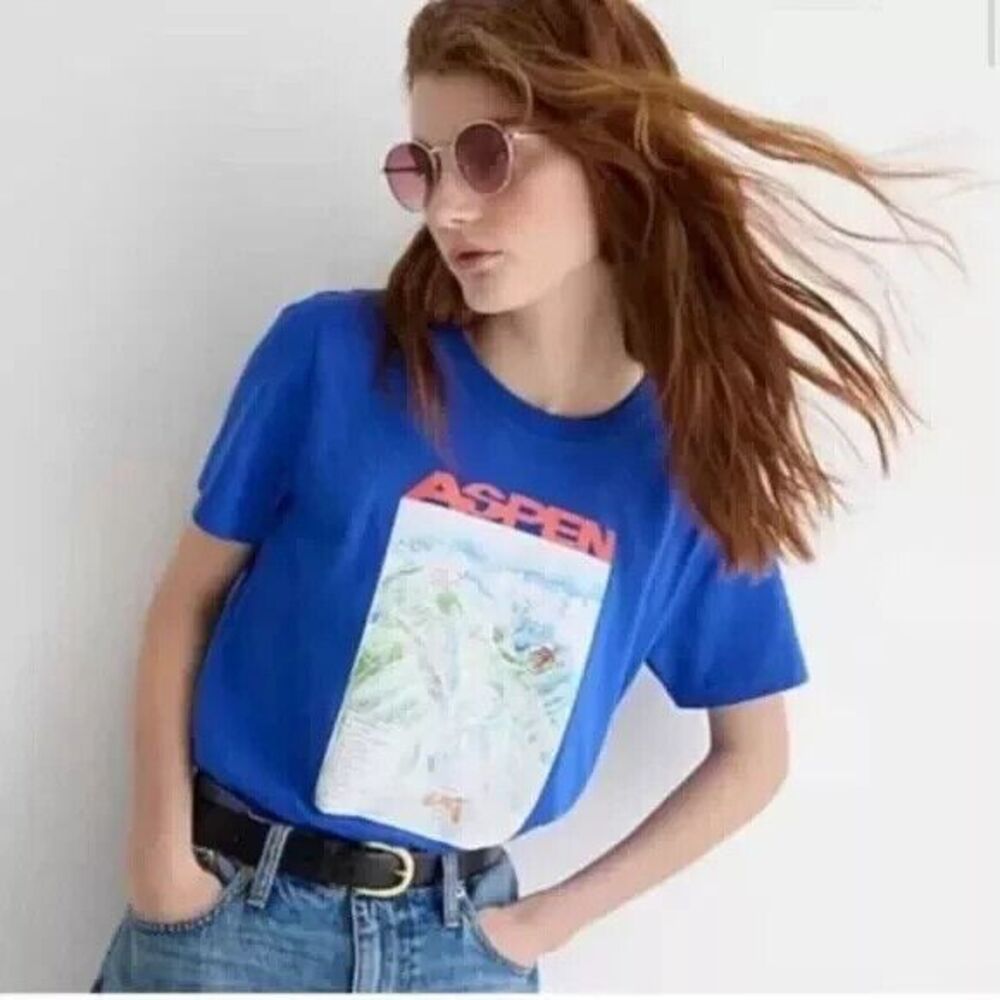 J.Crew XS Aspen Broken In Jersey T-Shirt Regal Blue Crewneck Short Sleeve NWT